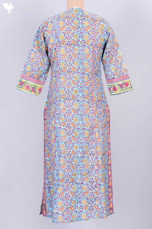 Cambric Cotton Kurta With Floral Block Print